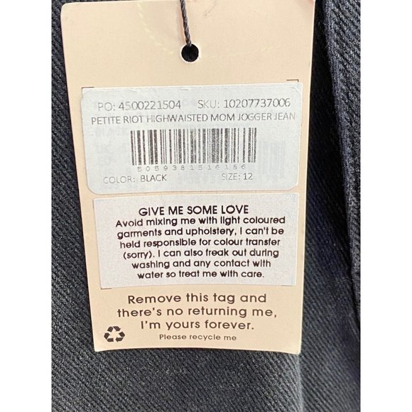 NWT Missguided Sz 8P Denim Riot High Rise Mom Jeans High Joggers Black Carrot - Picture 3 of 8